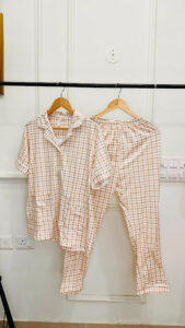 Dreamy Drapes Imported Premium 2-Piece Night Suit – Coral Checks Strawberry Checks